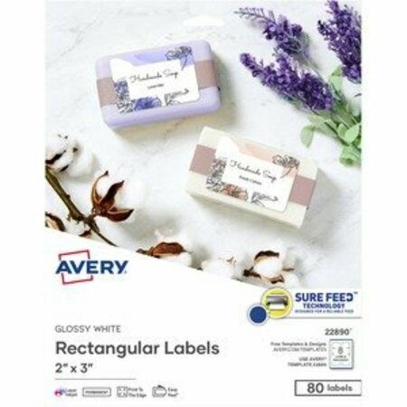 AVERY Label, 2X3Rectangle, White, 80 AVE22890